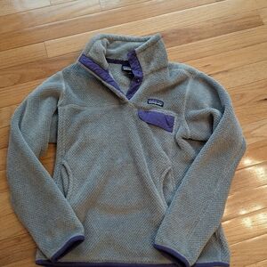 Patagonia Gray and Purple Fleece Pullover